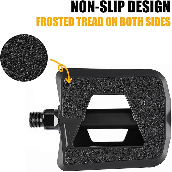 Bike Pedals - Non-Slip Plastic Pedals with Reflectors, Lightweight 9/16" Platform Fits City/Road/Hybrid/E-Bikes/Beach Cruiser/Most Adult Bikes
