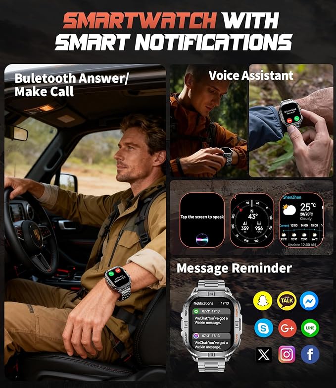 LIGE DM6 GPS Smart Watch for Men, 2.13'' AMOLED HD Smartwatch, 170+ Sport Modes/LED Flashlight/Compass/IP68 Waterproof Fitness Tracker, Sleep/Pedometer Mens Smart Watches for Android iOS, Black-Gray