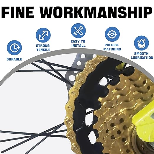 6/7/8/9/10/11/12 Speed Bike Chain – High-Strength, Durable & Smooth-Shifting for Road/Mountain Bikes (Gold-11-Speed)