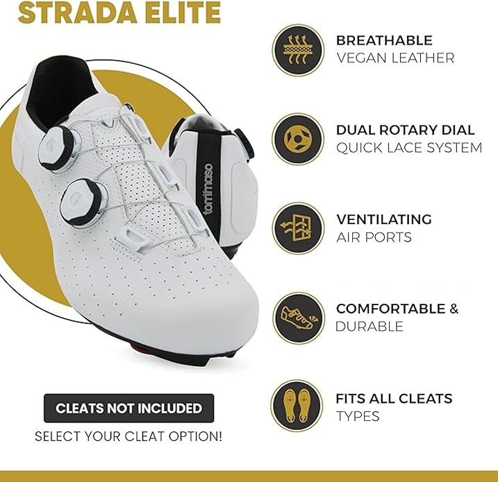 Tommaso Strada Elite Duale SPD & Peloton Shoes for Men—2 in 1 Cycling Shoes—Install Your Own Delta or SPD Cleats for Road Bicylces, Indoor Cycles & Most Mens Bikes—Quicklace Dial—Size 14US—48EU