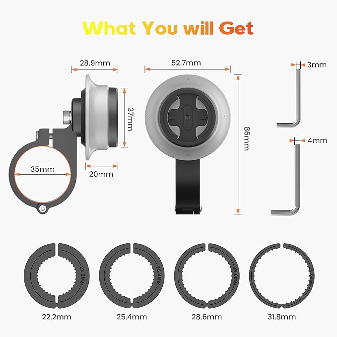 Bike Computer Mount Compatible with Garmin Edge, iGPSPORT, XOSS - Aluminum Cycling GPS Mount with Secure Dual-Lock, Quarter-Turn Release, Fit Edge 1050 1040 840 540 and More MTB Bicycle Computer