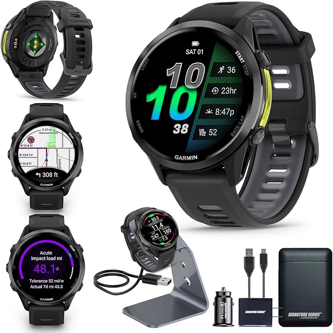 Garmin Forerunner 970 GPS Running Smartwatch, Black | Premium Training & Recovery, Sleep Coach, Heart Rate, Download Music, Up to 15 Day Battery | Signature Series Power Bundle