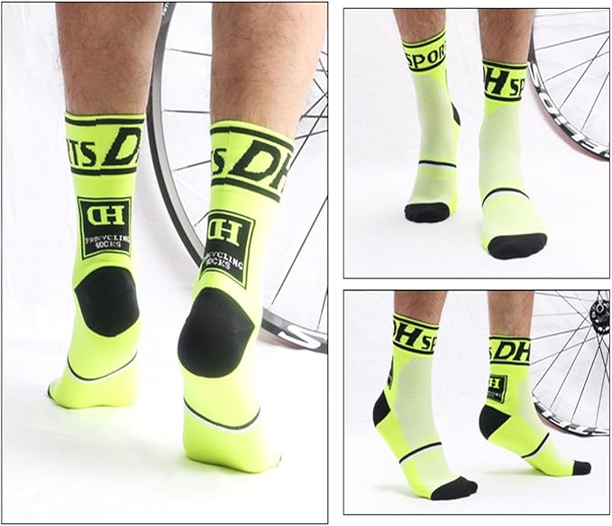 Libar Men's Cycling Socks Unisex Breathable Sports Running Trekking Athletic Basketball Socks (3 Pairs(white+green+blue))