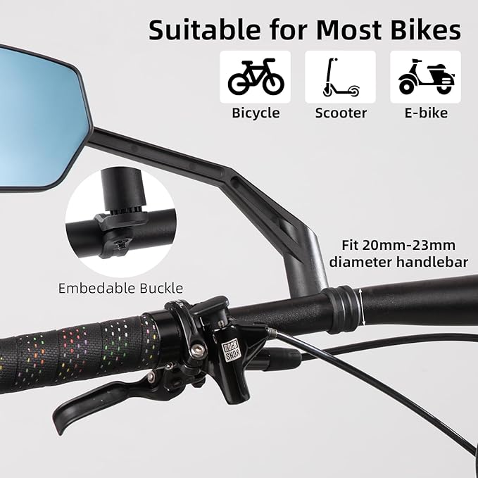 ROCKBROS Bike Mirror 360°Adjustable Bike Mirror for Handlebars HD Glass Lens Anti-glare Rotatable Bar End Rear View Mirror for Bike Ebike Motorcycle (Nylon - Left)