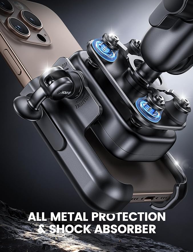 Lamicall Motorcycle Phone Mount Holder - [All Metal] [Anti Shake] [Extendable Arm] Bike Phone Holder Handlebar Clamp, Bicycle Cell Phone Mount, Gifts for iPhone 17 16 Pro Max, Galaxy, 4.7-7.2" Phones