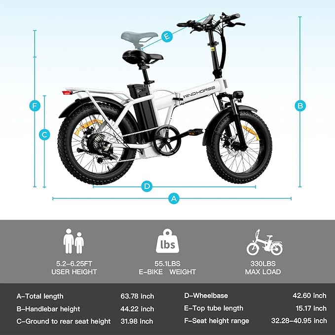 WINDHORSE 16"/ 20" Folding Electric Bike for Adults, 630W/ 983W Peak Electric Bicycle, 20MPH, 20-35/40-70 Miles Range, 288Wh/ 748.8Wh Removable Battery, UL Certified Commuter Ebike
