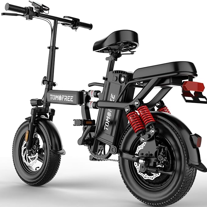 Tomofree T0 Electric Bike for Adults and Teens with 750W Peak Motor, 14" Commuter E-Bike, 24MPH, 40 Miles PAS Range, Folding Ebike with Full Suspension and Removable 48V 20AH Battery (T0)