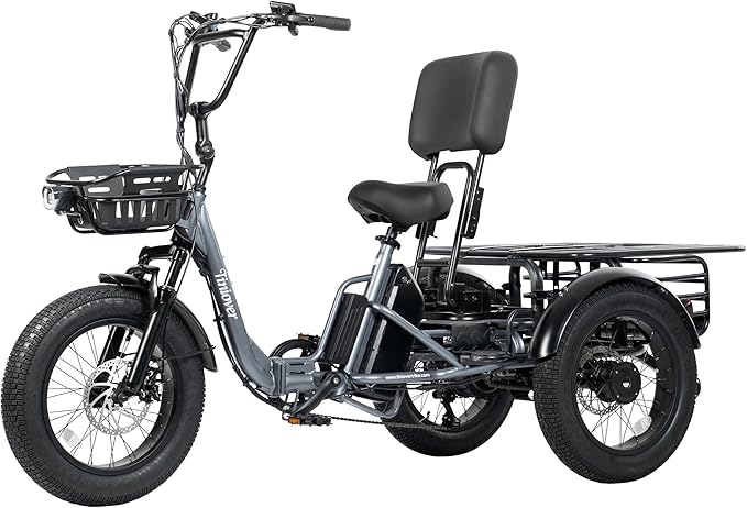Folding Electric Tricycle for Adults 2 Seater, 22MPH 100 Miles 4" Wide Fat Tire Electric Trike, 3 Wheel Electric Bike 1200W, 48V 20AH Battery, 550LBS Load, Reverse, Parking, Differential, UL Certified