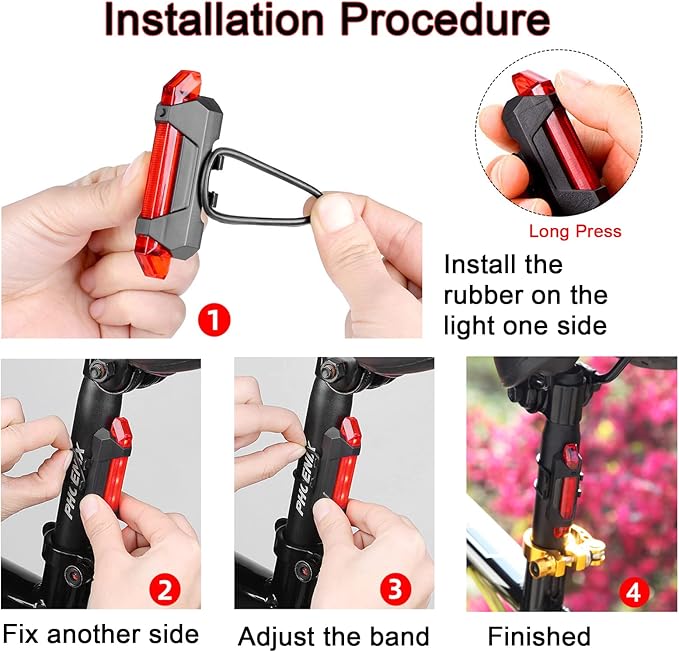 2 Pack USB Rechargeable LED Bicycle Rear Lights Cycling Bike Taillight Safety Lamp Night Essential Waterproof 4 Modes Warning Light for Men Women Kids MTB