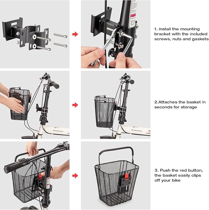 CXWXC Scooter Basket with Handle- Quick Release Front Bike Basket for E-Scooters - Bicycle Baskets with Fixed Bracket Fits Folding Bikes, Kick and Knee Scooters