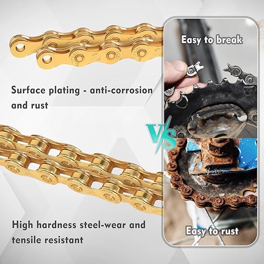 BUCKLOS 6/7/8/9/10/11/12 Speed Bike Chain, High Performance Lightweight Bicycle Chains for Road Bike/Mountain Bike/Ebike,Compatible with Shimano, SRAM, Campagnolo Silver/Gold