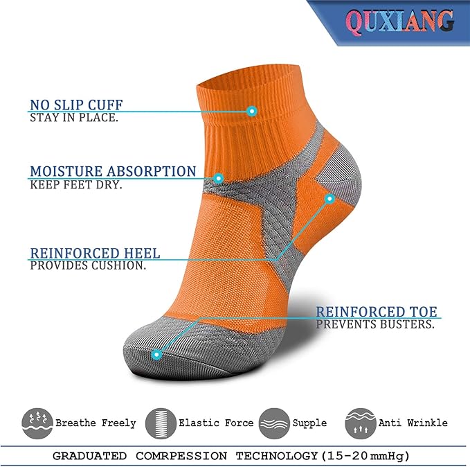 QUXIANG Compression Socks for Women & Men Circulation 3/6/7 Pairs Arch Ankle Support 15-20 mmHg Best for Running Cycling