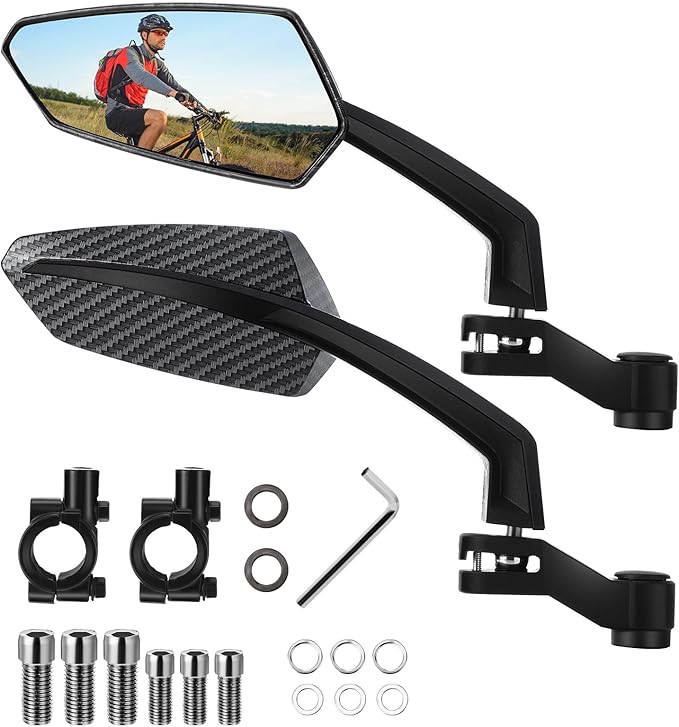 Hestya 1 Pair Handlebar Bike Mirror 360° Rotatable and Adjustable Universal Fit Rearview Bicycle Mirrors Glass Lens Safe Cycling Accessories for Scooter, E-bikes, Mountain Bikes, Road Bicycles