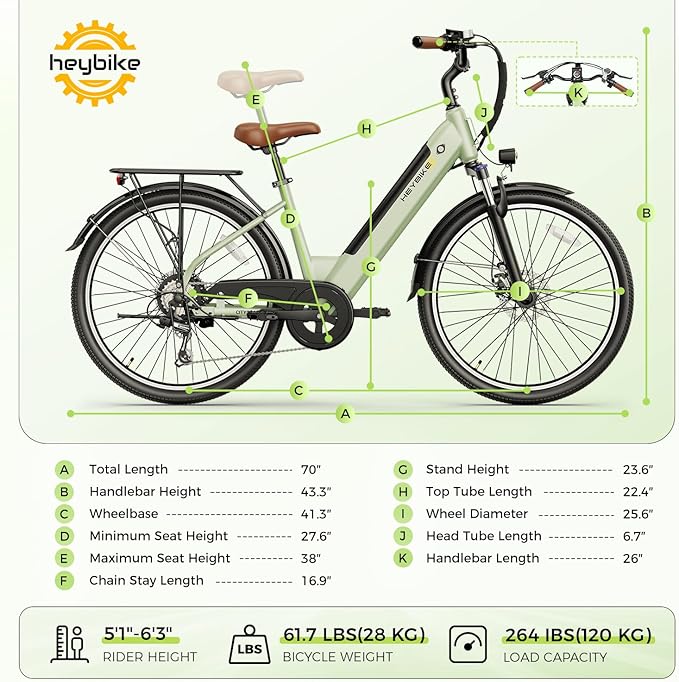 Heybike Cityscape 2.0 Electric Bike for Adults with 1200W Motor Peak, 468Wh Removable Battery, up to 50Miles 24MPH 26" Electric Commuter Bike with 7-Speed, UL Certified