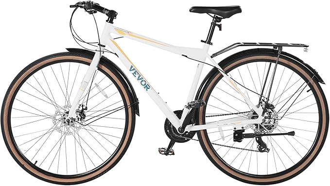 VEVOR Hybrid Bike, Lightweight Aluminum Frame Bike, 700c Wheel Men Women Hybrid Bicycle, Step-Over/Step-Through Adult Urban City Commuter Bikes, with 7/24 Speed, Alloy Adjustable Stem and Seat