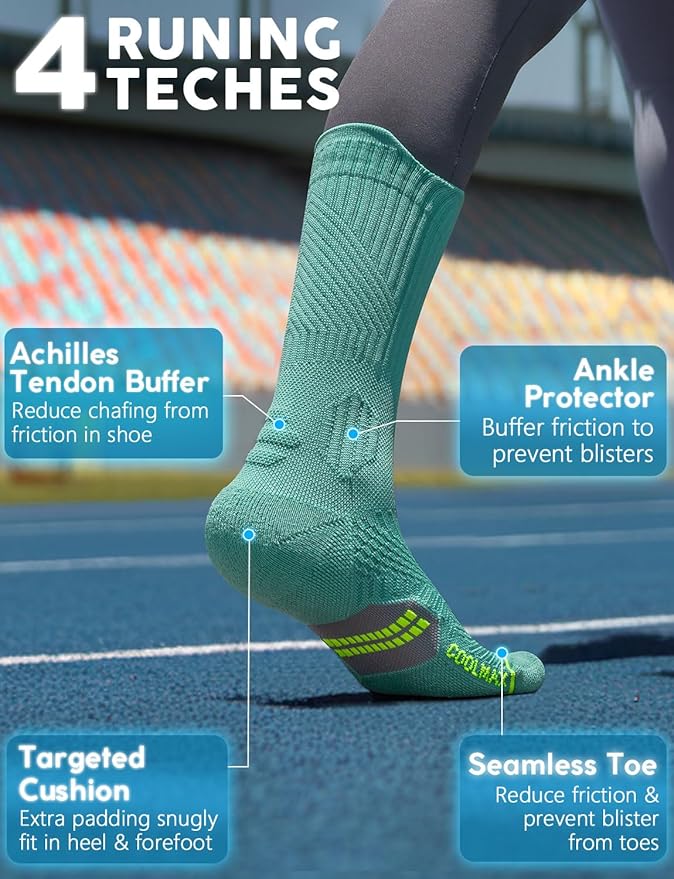 Womens Coolmax Bamboo Viscose Compression Running Crew Socks, Moisture-Wicking Anti-Blister Hiking&Gym Athletic