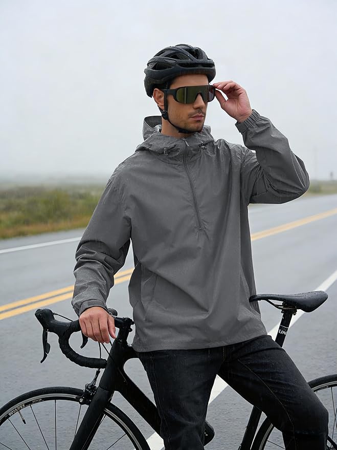 Men's Pullover Rain Jacket Waterproof Windbreaker Lightweight Packable Raincoat for Cycling Running Hiking Golf