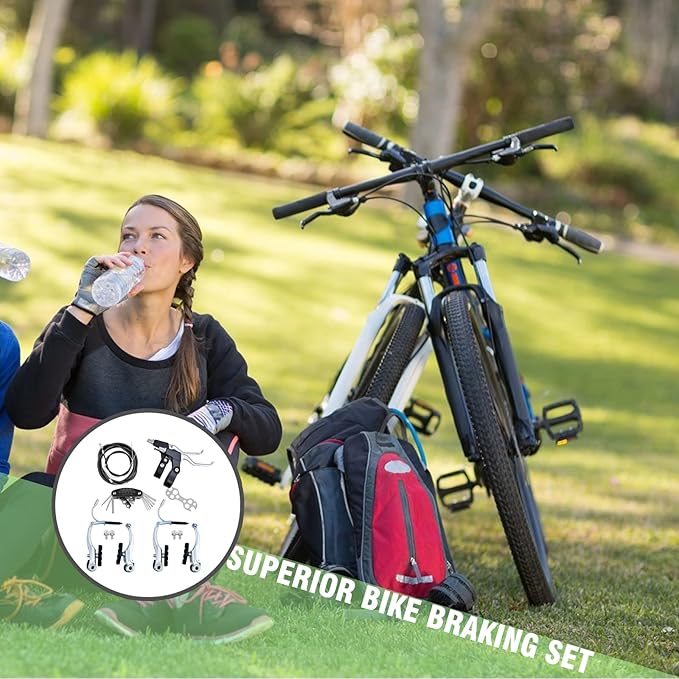 V-Type Bike Brake Set, Complete Universal Bike Front and Rear MTB Brake, Bicycle Brakes, Inner and Outer Cables, Include Brakes Lever Calipers Multi-Tool Wrenches