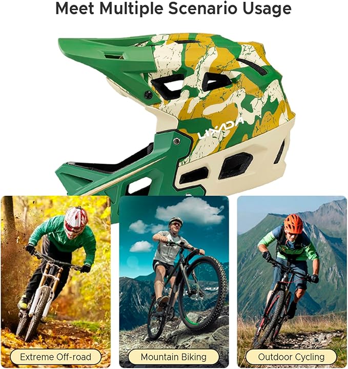 Lixada Adult Bike Helmet, Full Face Mountain Bike Helmet Lightweight Bicycle Helmet with Pads & Visor, Comfort Cycling Helmet Racing Downhill MTB Helmet for Men Women