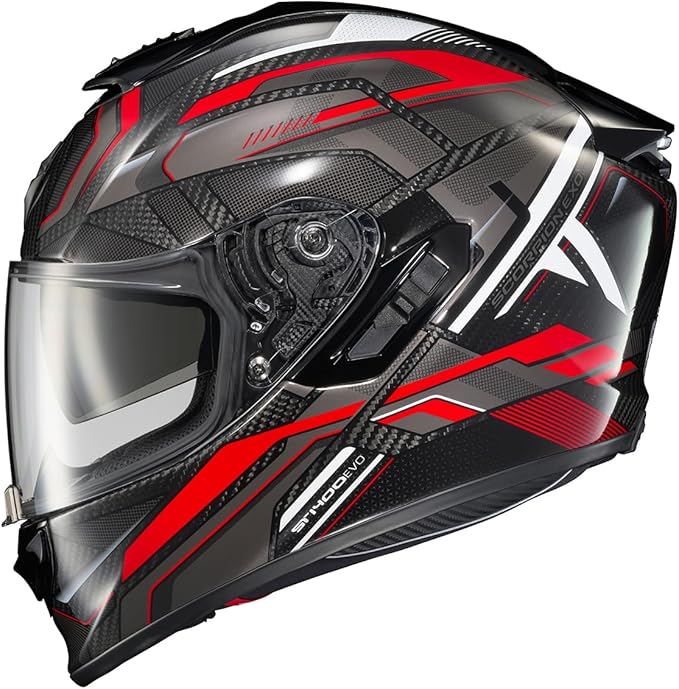 ScorpionEXO ST1400 EVO Carbon Fiber Full Face Sport Touring Street Motorcycle Helmet - Bluetooth Ready Speaker Pockets DOT ECE Hex (Gloss Red - X-Large)