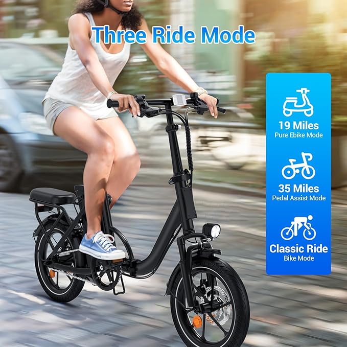 SEHOMY 2-Seat Electric Bike for Adults 630W Peak Motor, 25MPH Folding Ebike, 16" Adults Electric Bicycles with 30° Uphill, 288WH Removable Battery, 35 Miles Long Range, Commuter E Bikes Teens 14+