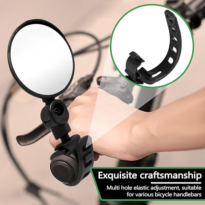 4 Pieces 2.7" Adjustable Bike Mirror Handlebar Mount with Strap, 360 Degree Rotatable Bicycle Mirrors, Secure Wide Angle & Convex Bike Rear View Glasses Cycling Accessories