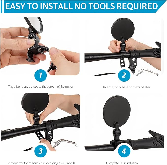 Bike Mirror Handlebar Mount 2 Pack, 360° Adjustable Convex Bicycle Mirror, 4.7'' Wide Angle Rear View Cycling Mirror, Quick Clamp Fits Up to 32mm Handlebars for Mountain Road Bike & E-Bike