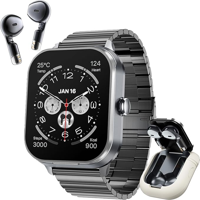 Denash Smart Watch with Earbuds, 2.01" HD Screen 2 in 1 Smartwatch with Bluetooth Earbuds, 100+ Sport Fitness Tracker, NFC, Pedometer, Sleep/Heart Rate/Monitor Compatible with iOS & Androd