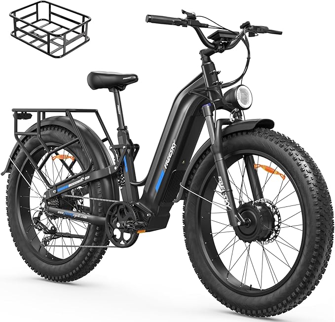 FREESKY Ranger AIR Dual Motor Electric Bike for Adults, 3500W 200NM Fast Ebike,105Miles Long Range E Bike,Full Suspension Electric Mountain Bike, 26'' Fat Tire Electric Bicycle for Man Womens Hunters