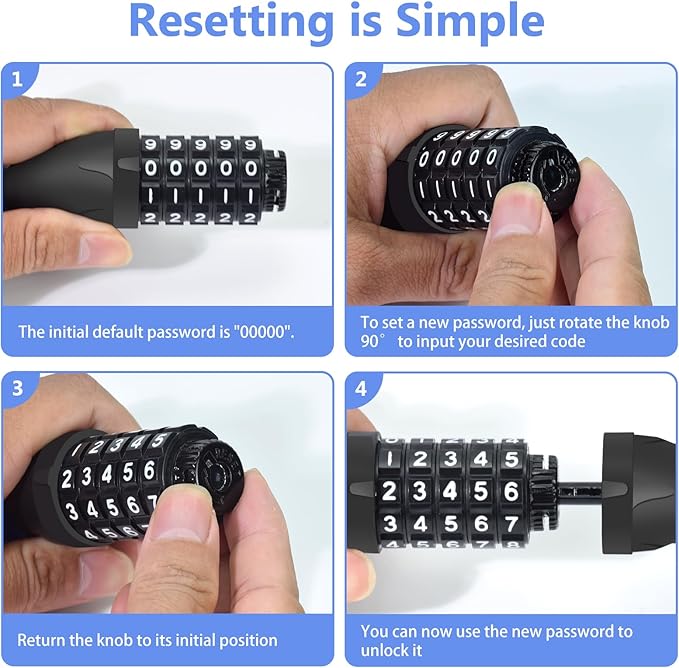 Bike Chain Lock 3.2Ft Long High Security Heavy Duty Anti Theft, 5 Digit Combination Resettable Keyless Bicycle Lock for Bike/Electric Scooter/Ebike/Motorcycle(Black)