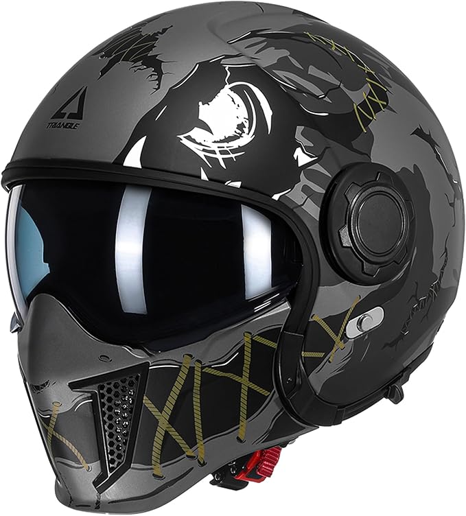 TRIANGLE Full Face Motorcycle Helmets,Off-Road Motocross Helmet for Men & Women,Dual Visor with Internal Tinted Sunshield,Open Face 3/4 Adult Racing Helmet DOT Approved(XXL)