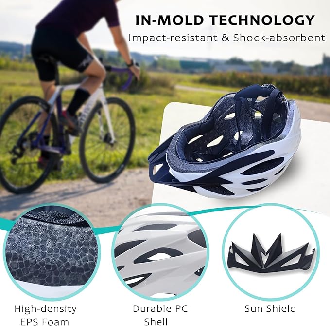 Bike Helmets for Adults, Mountain Bike Helmets for Men with Visor, Adjustable Fit Bicycle Helmet for Women, Road Recreational Cycling Helmet with Chin Strap