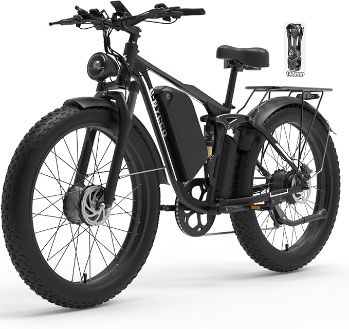 6000W Electric Bike for Adults, 52V 32AH Dual Motor E-Bike, Up to 100Mile & 45MPH All-Terrain Fat Tires Full Suspension 24/26 Inch Electric Bicycles Hydraulic Disc Brake for Road UL2849 by SGS