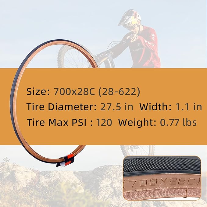 700x25C/700x28C Road Bike Tire and Inner Tube Set with 2 Levers,Puncture-Resistant Bicycle Replacement Accessories,Compatible with Mountain City Commuter Hybrid Riding,48mm Valve