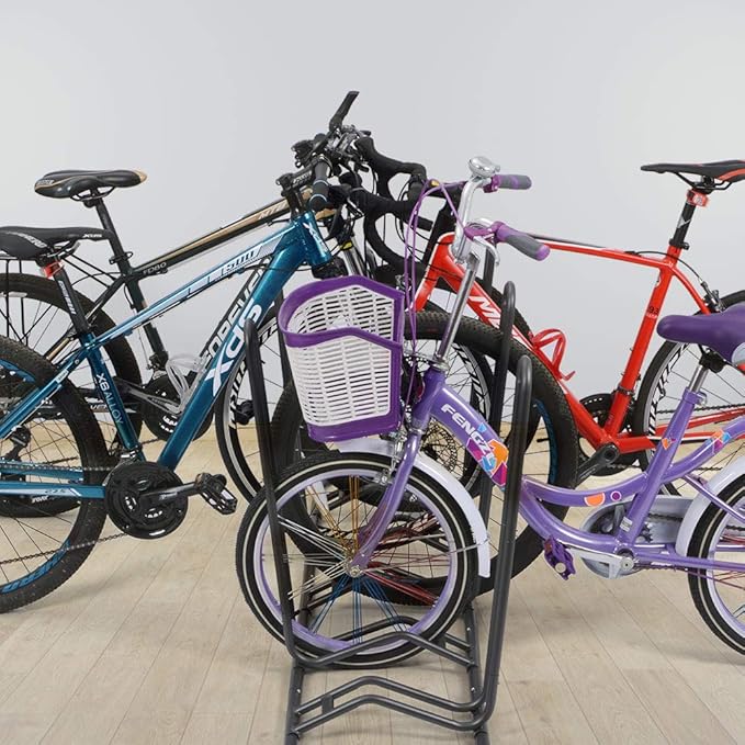 XCSOURCE Bike Parking Stand, Bike Rack Bicycle Floor Parking Stand for 5 Bikes, Adjustable Dual Purposes Bike Storage Holder for Garage, 2 Extra Floor Anchor Brackets Available, Indoor & Outdoor