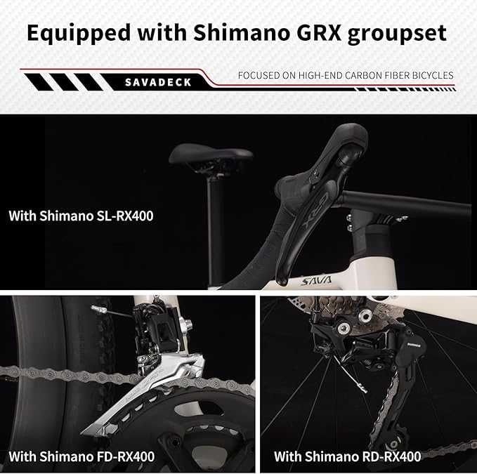 SAVADECK Carbon Gravel Bike - T800 Carbon Frame & Fork, Shimano GRX400 20-Speed Groupset, Hydraulic Disc Brakes, 700C x 40mm Tires - Lightweight Design for Road & Off-Road Adventures