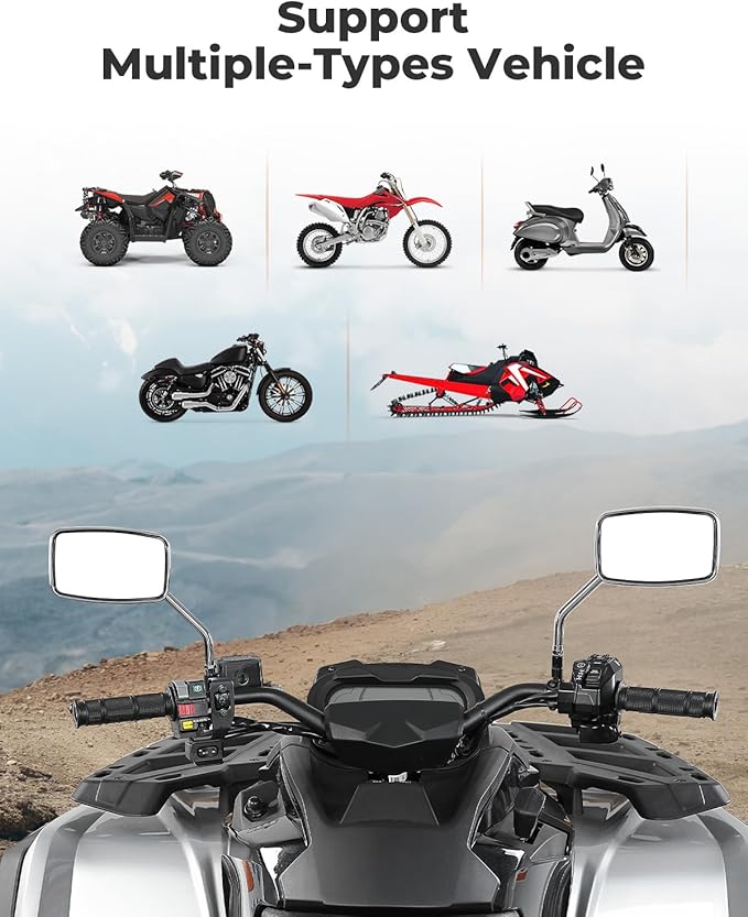 KEMIMOTO ATV Mirrors 8MM10MM Motorcycle Side Rearview Mirrors for 7/8" Handlebar Compatible with ATV Motorcycle Dirt Bike Scooter Snowmobile, Silver