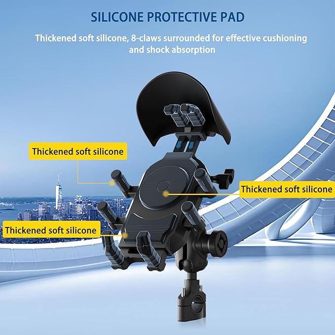 Universal Motorcycle Phone Holder, 8-Claw Heavy Duty Thick Phone Handlebar Mount for Electric Scooter/Bike/ATV, Compatible with iPhone 15/14/13 Pro Max, Samsung Galaxy S23/S22 Ultra, Gopro Camera