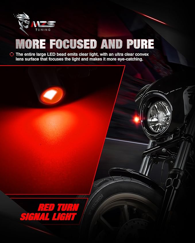 MZS Motorcycle Rear LED Turn Signals, Red Light Mini Turn Signal Tail Light, Minimalist Design, Universal 6mm Screw, Compatible with Most Family Motorcycles