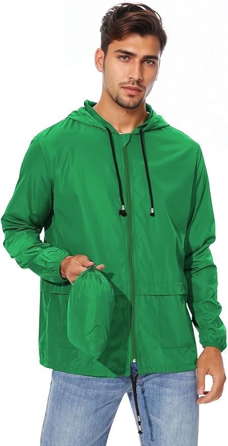 Zando Packable Mens Rain Jacket Lightweight Raincoat Waterproof with Hood Outdoor Windbreaker Jacket Travel Rain Jackets