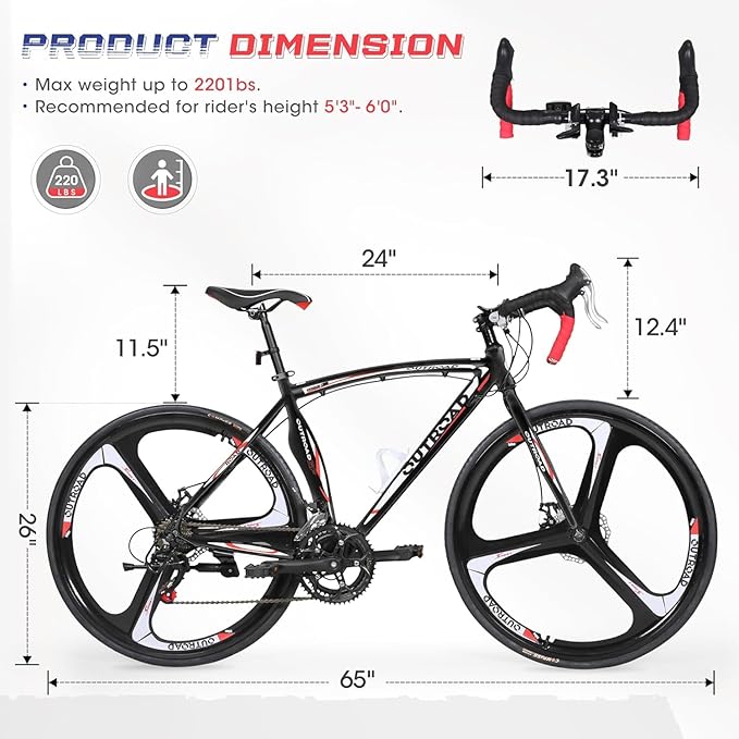 700C Lightweight Aluminum Road Bike – 14-21 Speed Commuter Bicycle with Dual Disc/V Brakes for Men & Women (Black, Red, Blue, White)