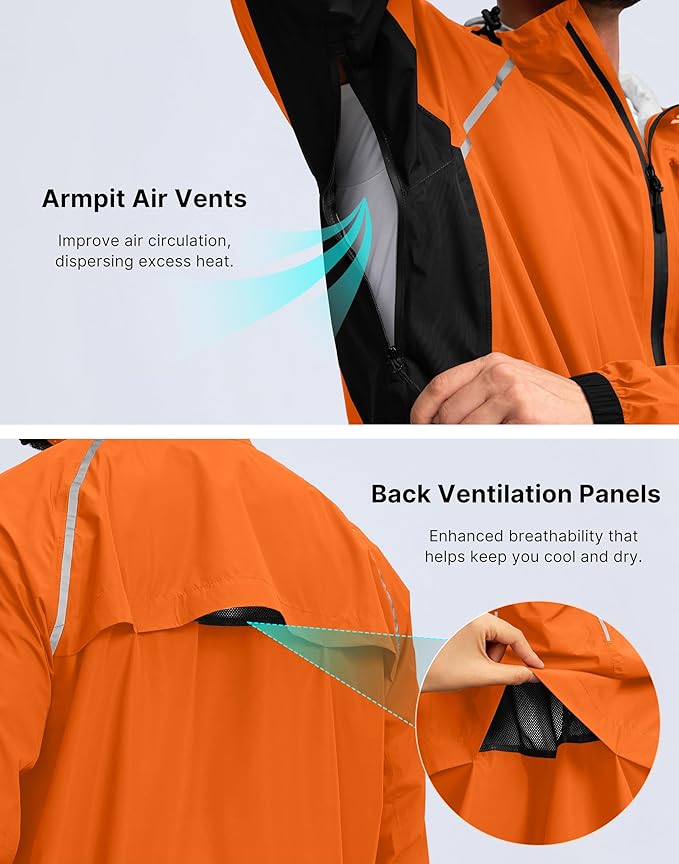 Bikewa Men's Cycling Rain Jackets Waterproof Running Bike Windbreaker Lightweight Packable Hooded Jacket