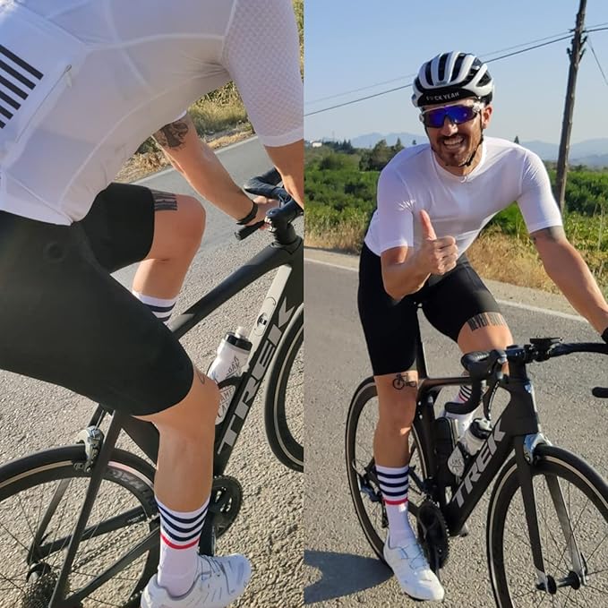 Mens Compression Socks Anti Slip Silicone Aero Socks White Line Men Bicycle Sport Running Socks