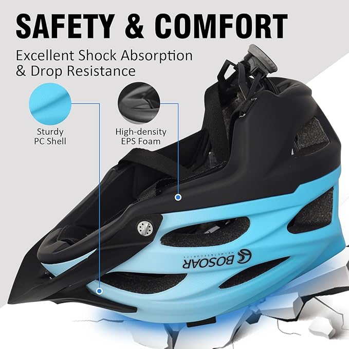 Mountain Bike Helmet,Adult Cycling Helmet with Camera Mount and Detachable Visor for Men Women Youth,Suggested Fit 55-61 Cm