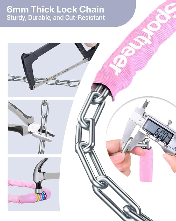 Sportneer Bike Lock: 5 Digit Combination High Security Anti Theft Bike Chain Lock - 3.2/3.6/4ft Heavy Duty Keyless Bicycle Lock for Bike, Motorcycle, Scooter, Door & Gate - 4/6mm Thick, Easy to Use