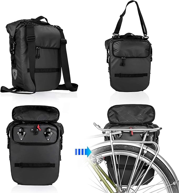 Rhinowalk Bike Pannier Bag Waterproof Rack Bicycle Bag 18L Bike Bag Shoulder Bag Laptop Pannier Backpack Professional Cycling Accessories-Black