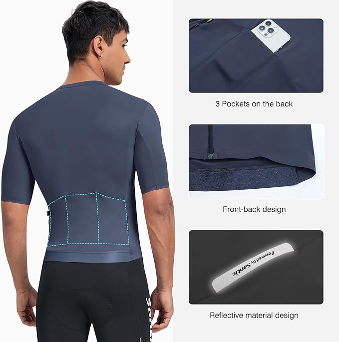 Santic Men's Cycling Jersey Short Sleeve Tops Bicycle Bike Shirt Full Zipper UPF 50+ Bicycle Jersey with Pockets