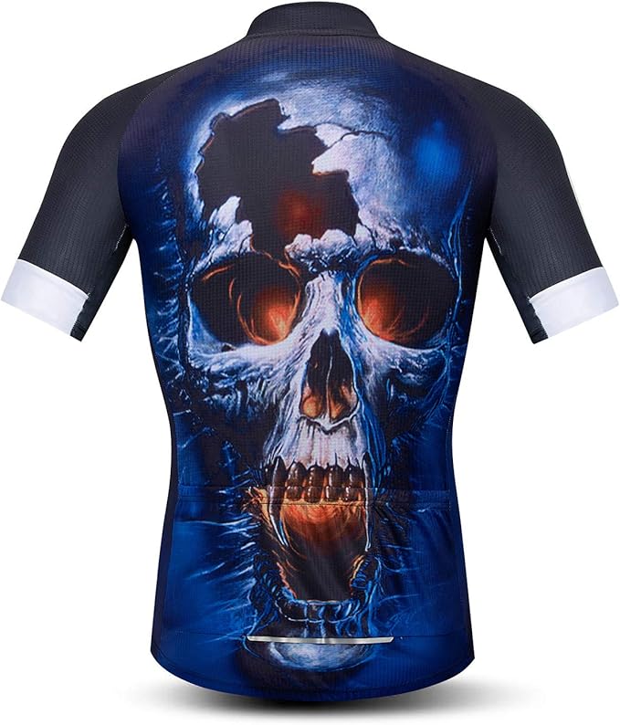 Men Cycling Jersey Skull Bike Short Sleeve Tops Quick-Dry Reflective 3-Pockets S-3XL