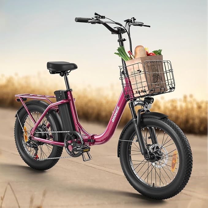 Electric Bike, 1000W Peak Folding Electric Bike, 486Wh 70 Miles Range Ebike, Waterproof Removable Battery, 7 Speed, 25 MPH Max, 20" Step-Thru Bicycle with Front Basket