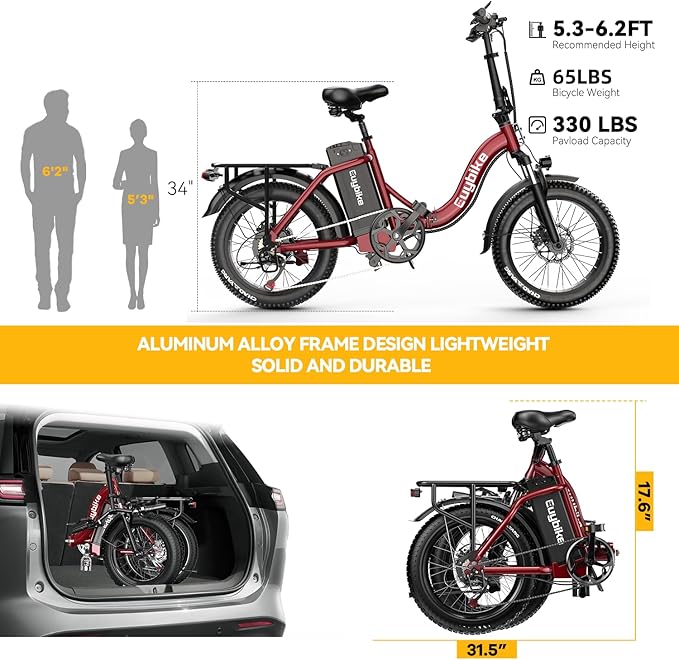 1000W Folding Electric Bike,48V 20AH Removable Battery E Bike,30+MPH,80 Miles Max Range Electric Bike for Adults,20" Fat Tire Foldable ebike,Adult Electric Bicycle for Commute Beach Snow